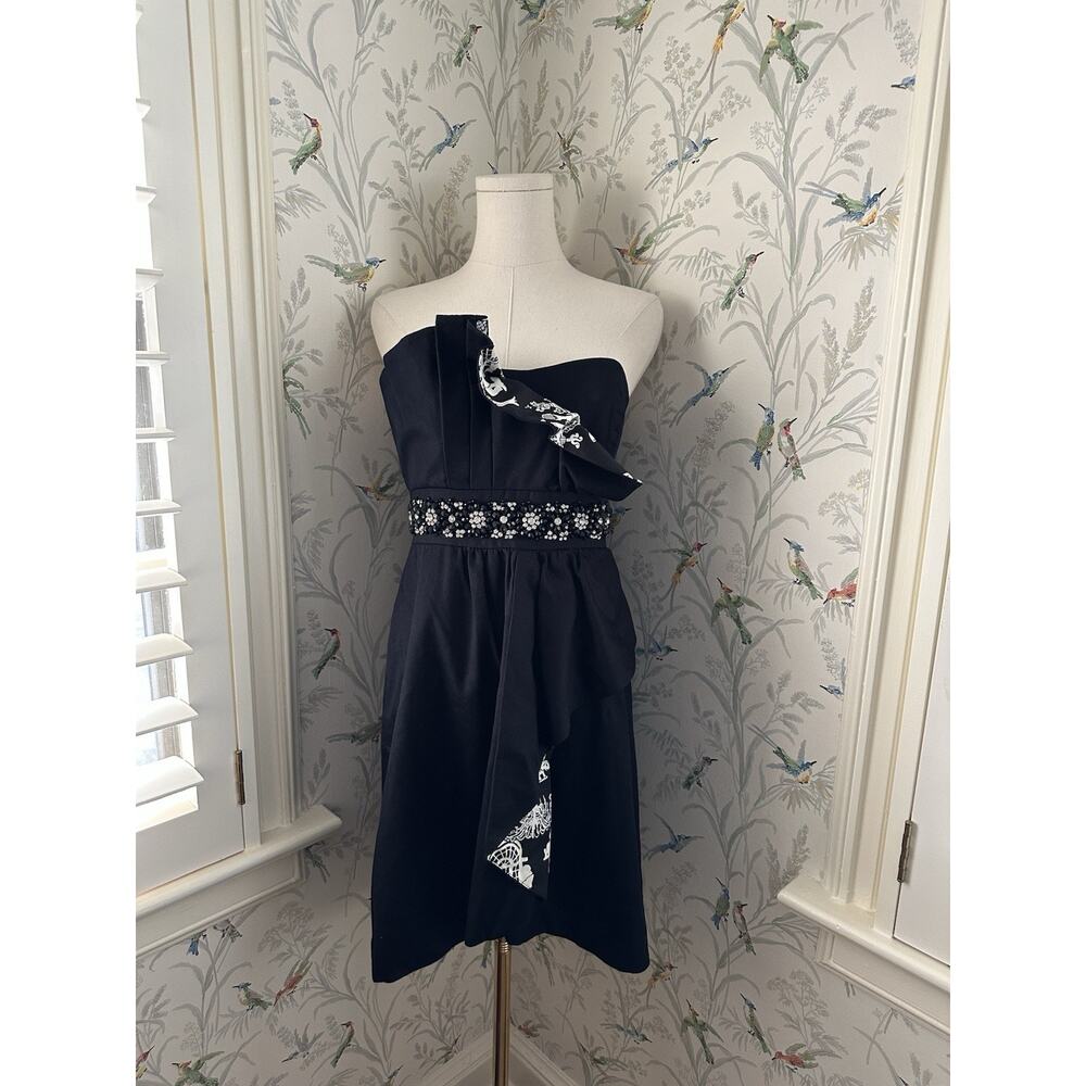 Lilly Pulitzer Crystal Black Late Night Toile Underlay Beaded Waist Dress Size 6 - Picture 2 of 8